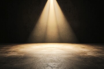 Poster - Dark gray background of a studio room with spotlights shining and a focus on concert stage lighting in a 3D illustration rendering