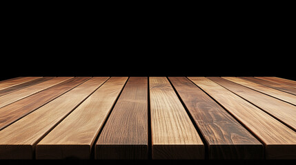 Fototapete - Wooden table isolated on black background copy space display podium product placement
