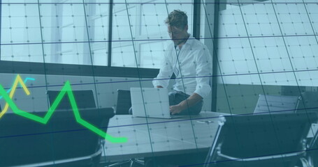 Poster - Image of financial data processing over caucasian businessman in office