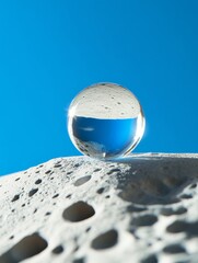 Poster - Futuristic Lunar Imagery Acrylic Sphere on Moon Landscape with Crater Texture - Space Exploration Content and Scientific Collaboration Branding