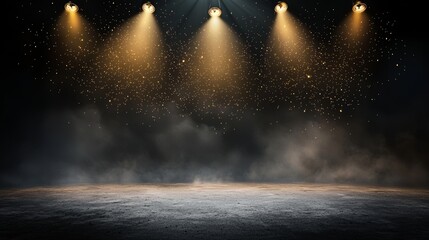 Poster - A vacant performance stage illuminated by spotlights and filled with smoke serves as a versatile backdrop with room for text or graphics