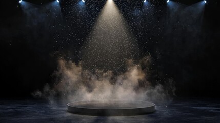 Poster - The scene depicts an empty stage with glowing spotlights and swirling smoke, offering a blank canvas for adding custom content or messages