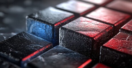 Poster - Futuristic industry vision featuring metallic blocks and shimmering LED lights, rendered in 3D against an IT-inspired backdrop