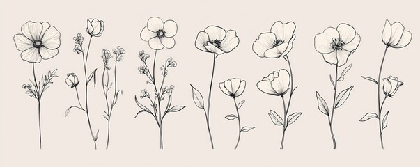 A minimal botanical graphic sketch drawing, capturing the essence of a trendy tiny tattoo design with floral elements in modern illustration