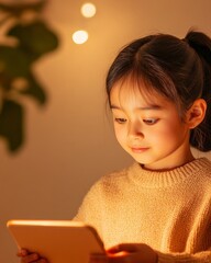 Poster - Interactive E-Learning Experience Young East Asian Student Engaging in Virtual Math Tutorial on Tablet - Modern Education Technology for Digital Tutoring Platforms