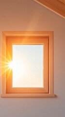 Aufkleber - Sunlit Scandinavian Aesthetic Wooden Framed Window Installation with Natural Lighting - Sustainable Construction Content and Eco-Friendly Architectural Showcase
