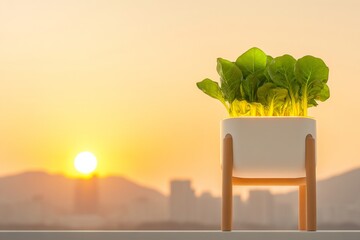Poster - Adaptive Urban Hydroponics LED-Lit Leafy Greens in Sleek Containers on Sustainable Balconies - Eco-Lifestyle and Accessible Design for Modern City Living