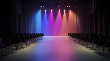 Poster - The setting for shows is a large empty stage, complete with neon lighting and a hazy atmosphere