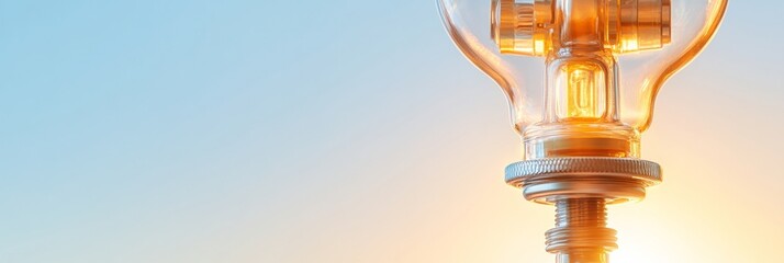 Aufkleber - Modern Industrial Lighting Transparent Glass Bulb with Filament Glow on Gradient Metallic Background - Smart Home Tech and Luxury Interior Design