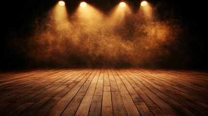 Poster - Spotlights cast their glare on an empty stage, which was shrouded in a thick atmospheric haze