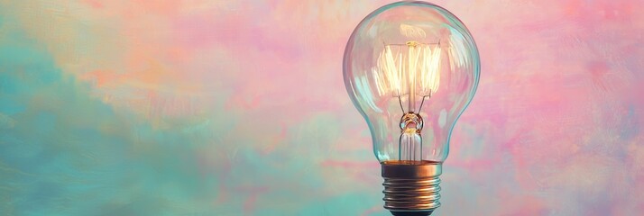 Poster - glowing in free space, a bright neon light bulb serves as a creative concept for innovative design a