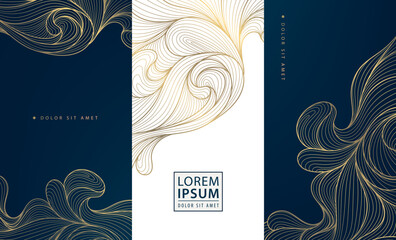 Aufkleber - Vector abstract golden wave art deco design, line floral background. Geometric wine, cosmetic product, tea package. Elegant shape