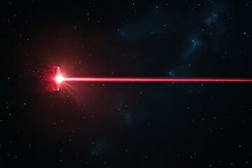 Poster - On a black background, red laser beams give the appearance of shooting rays from the future, with a bright light that shines through the surrounding darkness
