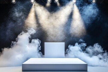 Poster - Moving beam lighting sets the background for a fashion show on the runway stage