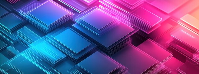 Fototapete - Abstract Neon Geometric Shapes Digital Art Background Wallpaper Design