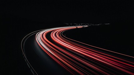Poster - A photo capturing the prolonged exposure of red light streaks from automobiles driving on a highway devoid of traffic at night