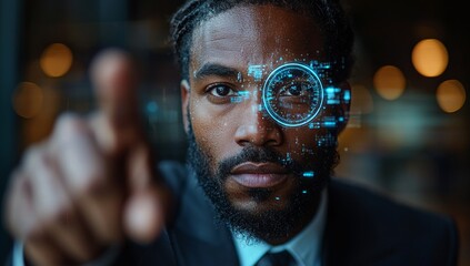 Poster - on a cutting-edge computer screen with a state-of-the-art interface, a close-up view shows a user ty