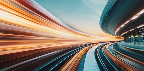 Poster - A train traveling at high speeds on rail tracks is experiencing overheating at the front as a consequence of the air pressure produced by its velocity