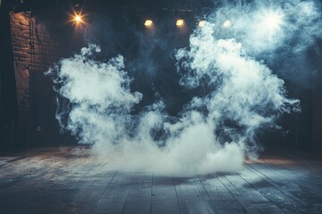 Poster - Dramatic atmosphere pervades a smoky room illuminated by two spotlights