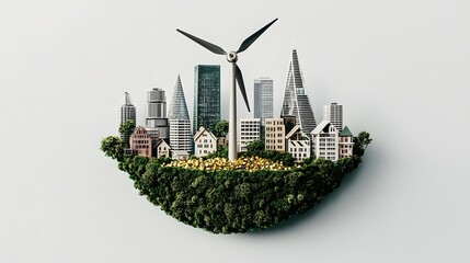 of a sustainable finance and green investment concept featuring a net zero future city skyline with wind turbines modern architecture and a clean renewable energy landscape