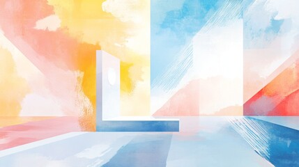 Colorful memphis abstract geometric vector background design with header and button