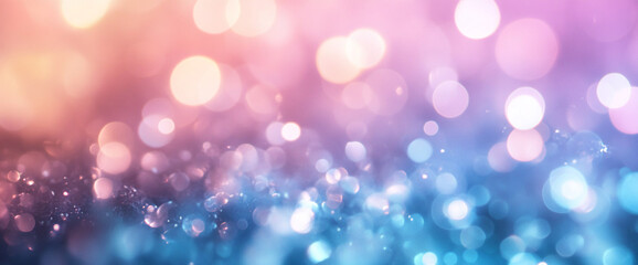 Poster - Abstract blurred bokeh lights with a blend of purple, pink, and blue tones, creating a dreamy, soft-focus effect. This image evokes a sense of celebration, magic, and tranquility.
