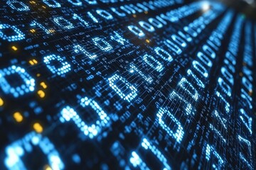 Poster - A computer screen filled with continuously repeating binary code for digital communication