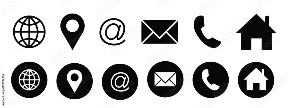 Website and Contact us vector icon set illustration isolated on white ...