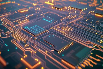 Poster - Tech background. High tech electronic circuit board background. Technology hardware background. Electronic circuit board with technology chips on the motherboard. Digital chip in an electronic