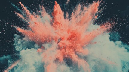Poster - vibrant powder clouds of blue and orange explode against a delicate pink backdrop, generating a live
