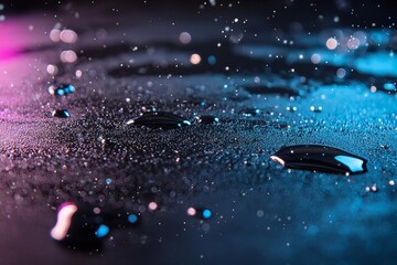 Poster - In a blue and purple hue, this holographic iridescent abstract glitter background has a fine, blurred texture
