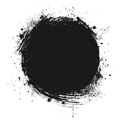 Sticker - A black circle with a lot of black paint splatters