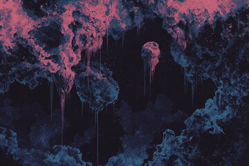 Poster - A captivating digital artwork presents a vivid, turquoise pool surrounded by dynamic purple and pink rocky landscapes