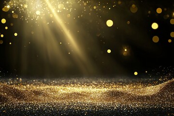 Wall Mural - bokeh lighting texture and golden glitter spatter combine to create a blurred abstract background id