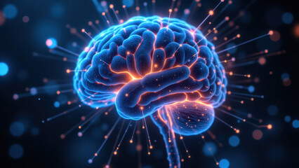 Wall Mural - Vagus Nerve Stimulation - Brain Neurons with Electrons for Healthcare or Technology Use