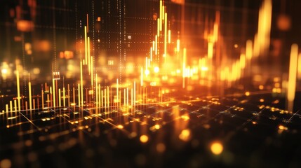 Poster - A close-up of a digital gold price chart with candlestick patterns and indicators, set against a sleek, modern background with a focus on the golden lines.