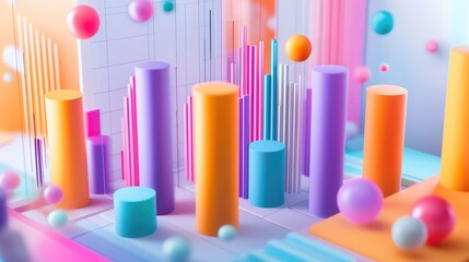 Poster - A dynamic D bar graph showing quarterly financial growth, with vibrant colors and data points emphasizing key market trends and corporate revenue projections.
