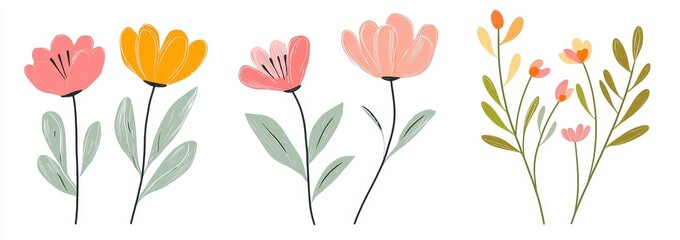 Poster - Groovy abstract flower set featuring organic circle shapes in a trendy naive retro hippie style from the 60s and 70s