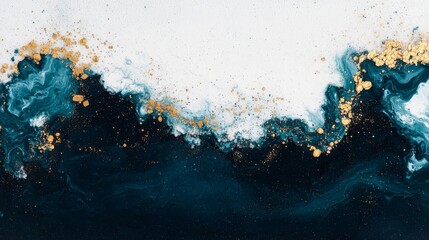 Poster - An abstract marble background is showcased, highlighted by a liquid texture that combines blue and white hues, and is further enhanced by the presence of subtle gold veins, resulting in a luxurious