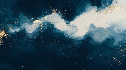 Poster - The combination of an abstract marble background, a blue and white liquid texture, and delicate gold veins comes together to create a visual experience that is both luxurious and elegant