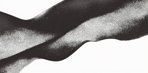 Poster - A 3D curve with a halftone black gradient and wave pattern of flowing dots particles forms a shape isolated on a white background, symbolizing modern concepts in technology, science, and music