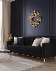 Poster - Luxury interior of a high-end living room featuring black and gold colors