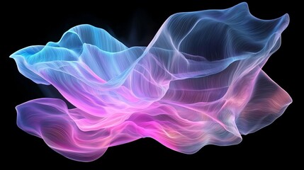 Poster - Ideal design element for a banner, background, wallpaper, header, poster, or cover, this 3D render features glass with a vibrant gradient wave texture in iridescent holographic neon