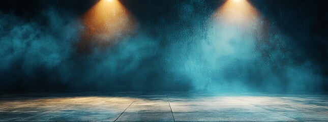 Poster - The design of a banner or header incorporates a blue gradient background, complete with grainy glowing blue light and a noise texture effect, all set against a dark backdrop