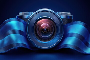 Poster - A professional camera with a highquality lens set against a vibrant blue background