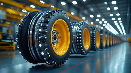 Poster - Industrial tires displayed in a factory setting