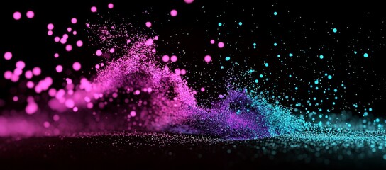 Poster - Glowing light on a dark backdrop with a black background and an abstract grainy blue purple color gradient forming a wave