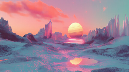 Aufkleber - A surreal digital landscape where reality glitches and melts.