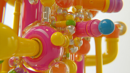 Poster - Colorful abstract design of tubes and bubbles studio 3d render creative environment close-up modern art concept