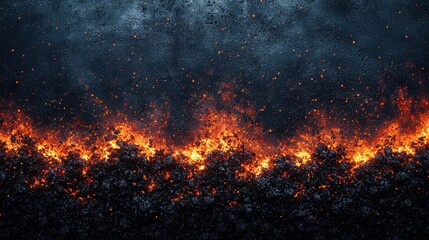 Poster - Intense fire burning vividly in the darkness, casting an orange glow on surroundings